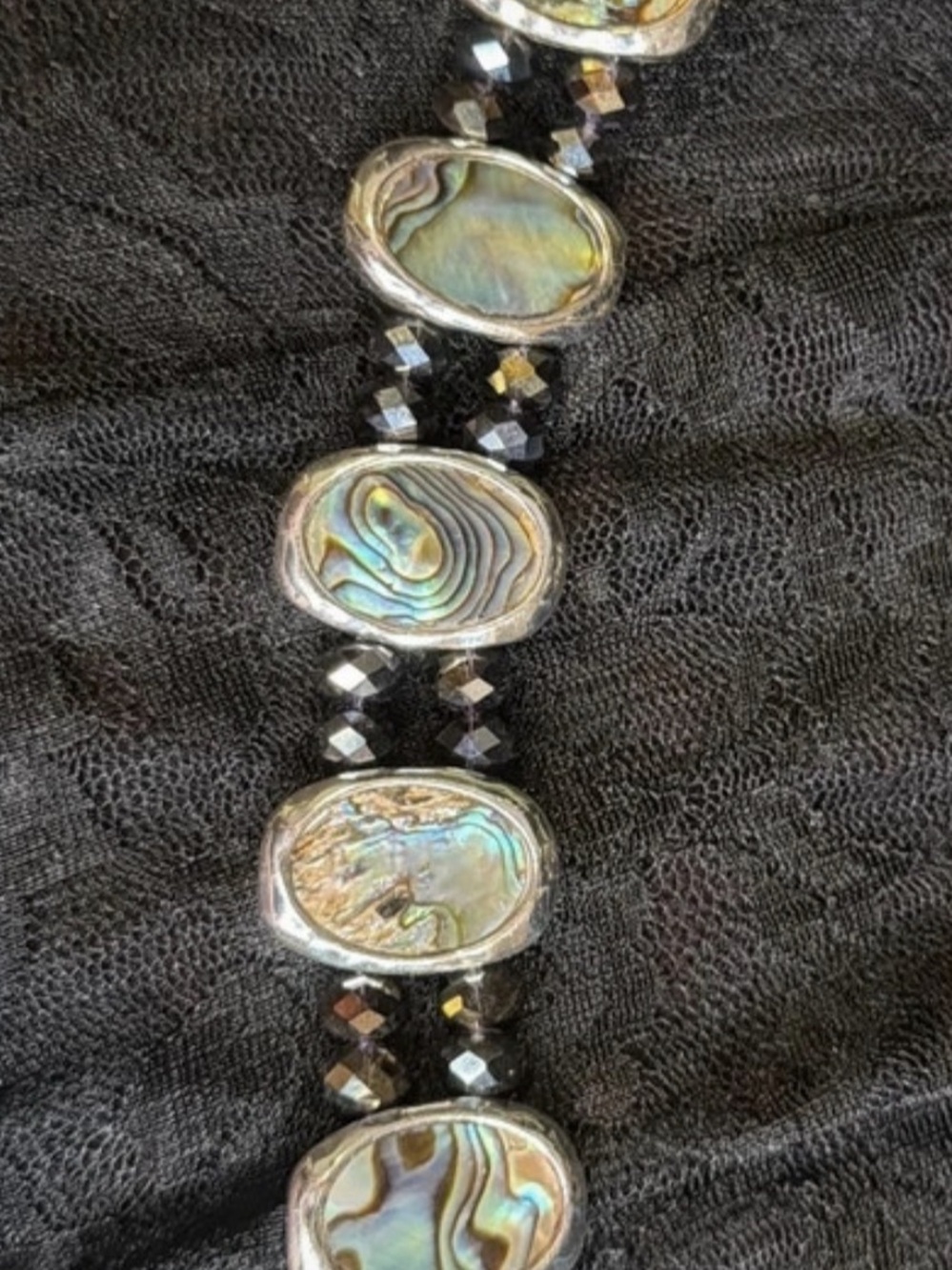 Abalone Shell Beaded Bracelet in Silver & Black